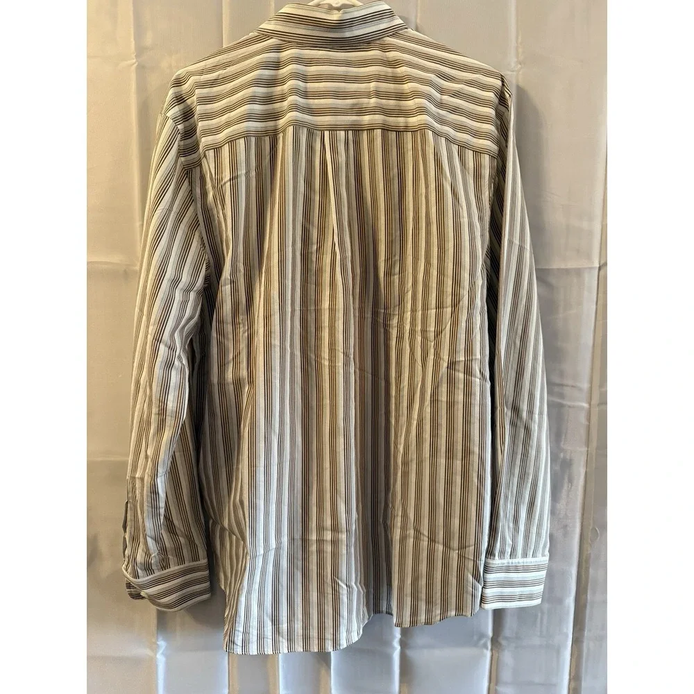Vintage Eddie Bauer Button Shirt‎ Brown Blue Stripe Grandpa Dad M 22